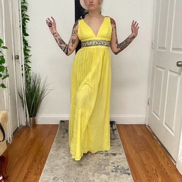 Marchesa Notte Sleeveless Fit & Flare Maxi Dress Beaded Waist Size 4 Yellow - Picture 11 of 13